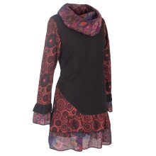 Vishes Damen Langarm Mandala Rüschenkleid mit Kapuzenschal schwarz 40-42