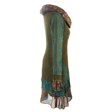 Vishes Damen Langarm Mandala Rüschenkleid mit Kapuzenschal olive 34