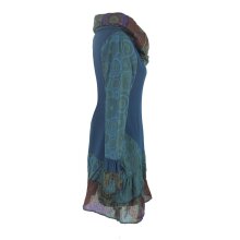 Vishes Damen Langarm Mandala Rüschenkleid mit Kapuzenschal türkis 32