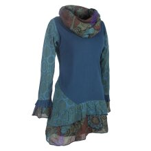 Vishes Damen Langarm Mandala Rüschenkleid mit Kapuzenschal türkis 40-42