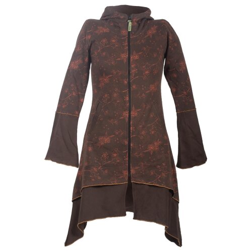Vishes Damen Elfenmantel aus Baumwolle mit Blumendruck und Zipfelkapuze braun 42