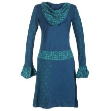 Vishes Bedrucktes Kapuzenkleid aus Baumwolle türkis 44