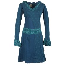 Vishes Bedrucktes Kapuzenkleid aus Baumwolle türkis 48