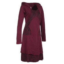 Vishes Langarm Lagenlookkleid aus Baumwolle mit Zipfelkapuze dunkelrot 34-36