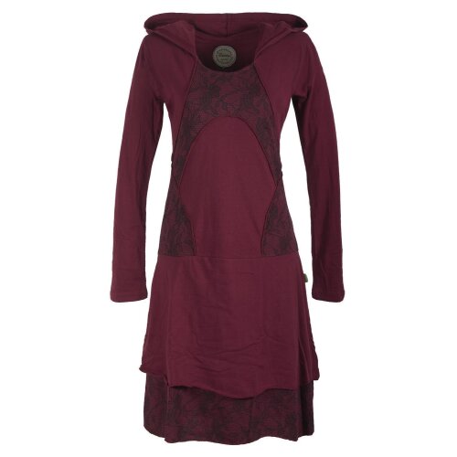 Vishes Langarm Lagenlookkleid aus Baumwolle mit Zipfelkapuze dunkelrot 50-52
