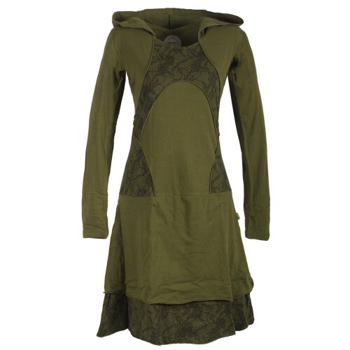 Vishes Langarm Lagenlookkleid aus Baumwolle mit Zipfelkapuze olive 40