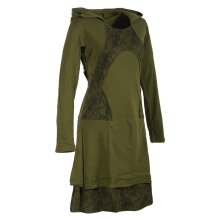 Vishes Langarm Lagenlookkleid aus Baumwolle mit Zipfelkapuze olive 50-52