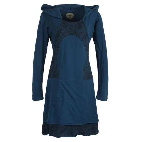 Vishes Langarm Lagenlookkleid aus Baumwolle mit Zipfelkapuze türkis 40