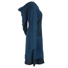 Vishes Langarm Lagenlookkleid aus Baumwolle mit Zipfelkapuze türkis 44-46