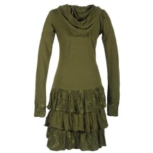 Vishes Langarm Hoodie Kapuzenkleid aus Baumwolle mit Rüschen olive 44-46