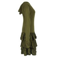 Vishes Langarm Hoodie Kapuzenkleid aus Baumwolle mit Rüschen olive 44-46