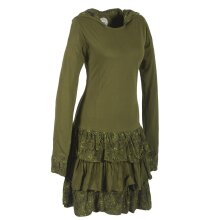 Vishes Langarm Hoodie Kapuzenkleid aus Baumwolle mit Rüschen olive 44-46