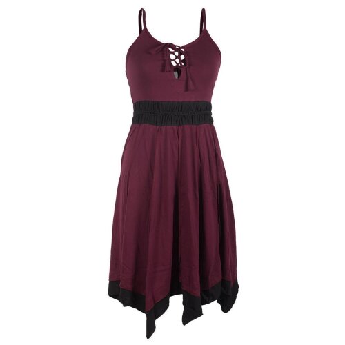 Vishes Zweifarbiges Patchwork Trägerkleid aus Bio-Baumwolle mit Zipfeln dunkelrot 36