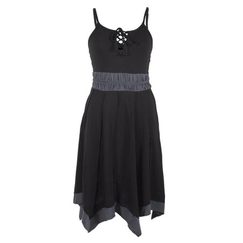 Vishes Zweifarbiges Patchwork Trägerkleid aus Bio-Baumwolle mit Zipfeln schwarz 38