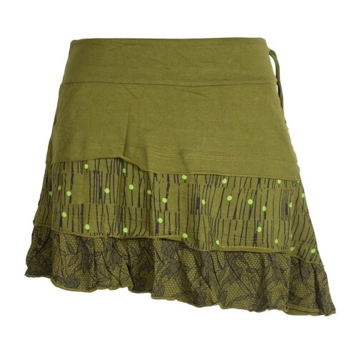 Vishes Asymmetrischer Blümchenrock Bedruckt aus Baumwolle mit Taschen olive 40