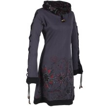 Vishes Bedrucktes Damen Blumen Kleid mit Schalkragen und Schnüren grau 34-36