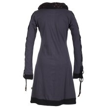 Vishes Bedrucktes Damen Blumen Kleid mit Schalkragen und Schnüren grau 46