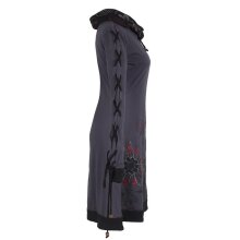 Vishes Bedrucktes Damen Blumen Kleid mit Schalkragen und Schnüren grau 46