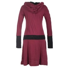 Vishes - Bedrucktes Langarm Damen Blumen Kleid mit Kapuze und geknüpftem Gürtel dunkelrot 44