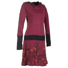 Vishes - Bedrucktes Langarm Damen Blumen Kleid mit Kapuze und geknüpftem Gürtel dunkelrot 44