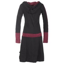 Vishes - Bedrucktes Langarm Damen Blumen Kleid mit Kapuze und geknüpftem Gürtel schwarz 40-42