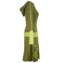 Vishes - Bedrucktes Langarm Damen Blumen Kleid mit Kapuze und geknüpftem Gürtel olive 38