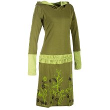 Vishes - Bedrucktes Langarm Damen Blumen Kleid mit Kapuze und geknüpftem Gürtel olive 38