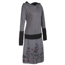 Vishes - Bedrucktes Langarm Damen Blumen Kleid mit Kapuze und geknüpftem Gürtel grau 34-36
