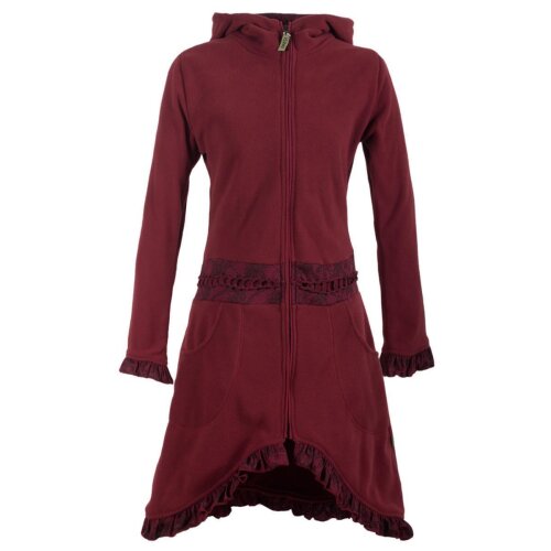 Vishes Weicher, Warmer Damen Elfen Fleecemantel mit Kapuze und Rüschen dunkelrot 42