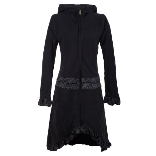 Vishes Weicher, Warmer Damen Elfen Fleecemantel mit Kapuze und Rüschen schwarz 40