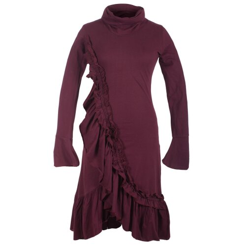 Vishes Asymmetrisches Volant Langarmkleid aus Biobaumwolle mit Rüschen dunkelrot 34