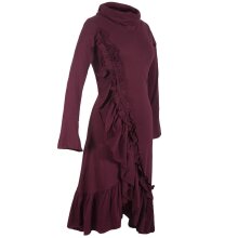 Vishes Asymmetrisches Volant Langarmkleid aus Biobaumwolle mit Rüschen dunkelrot 34