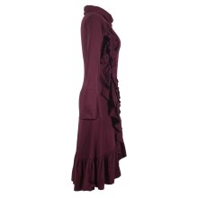 Vishes Asymmetrisches Volant Langarmkleid aus Biobaumwolle mit Rüschen dunkelrot 46-48