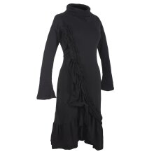 Vishes Asymmetrisches Volant Langarmkleid aus Biobaumwolle mit Rüschen schwarz 42-44