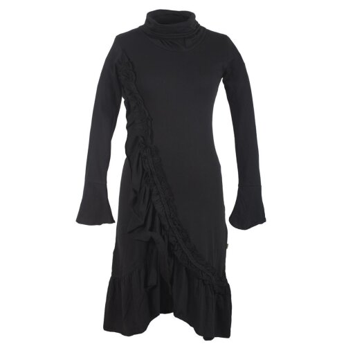 Vishes Asymmetrisches Volant Langarmkleid aus Biobaumwolle mit Rüschen schwarz 46