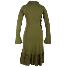 Vishes Asymmetrisches Volant Langarmkleid aus Biobaumwolle mit Rüschen olive 40-42