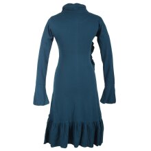 Vishes Asymmetrisches Volant Langarmkleid aus Biobaumwolle mit Rüschen türkis 36-38