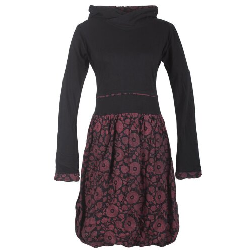 Vishes Langarm Blumen Ballonkleid aus Baumwolle schwarz 38
