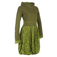 Vishes Langarm Blumen Ballonkleid aus Baumwolle olive 38