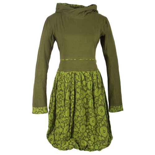Vishes Langarm Blumen Ballonkleid aus Baumwolle olive 42