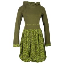 Vishes Langarm Blumen Ballonkleid aus Baumwolle olive 42