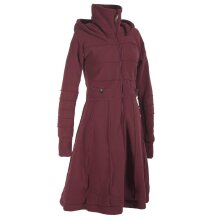 Vishes Langer Damen Fleecemantel mit Kapuze und Stehkragen dunkelrot 44