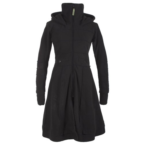 Vishes Langer Damen Fleecemantel mit Kapuze und Stehkragen schwarz 34-36