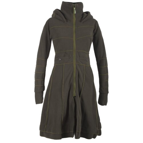 Vishes Langer Damen Fleecemantel mit Kapuze und Stehkragen olive 48-50