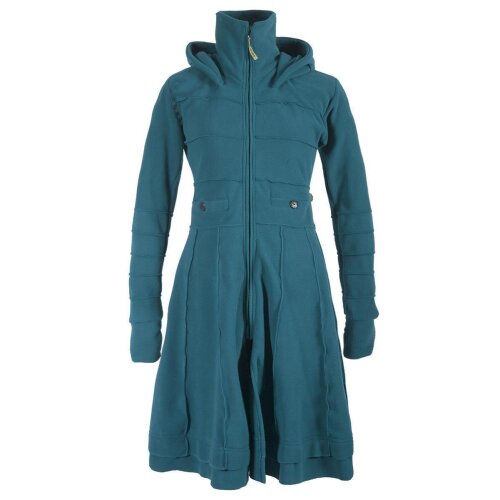 Vishes Langer Damen Fleecemantel mit Kapuze und Stehkragen türkis 36