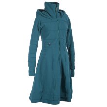 Vishes Langer Damen Fleecemantel mit Kapuze und Stehkragen türkis 36