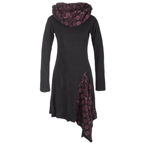 Vishes - Asymmetrisches Langarm Zipfelkleid aus Baumwolle mit Schalkragen schwarz 38-40