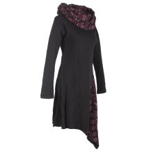 Vishes - Asymmetrisches Langarm Zipfelkleid aus Baumwolle mit Schalkragen schwarz 38-40