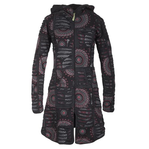 Vishes Damen Patchworkmantel Baumwolle Cutwork bedruckt Zipfelkapuze schwarz 46