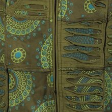 Vishes Damen Patchworkmantel Baumwolle Cutwork bedruckt Zipfelkapuze olive 32